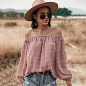 Landi blush jacquard polka dot off shoulder blouse size small